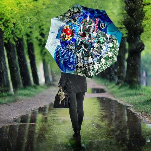Personalized Port Adelaide Football Power Umbrella Tropical Hibiscus Flowers - Pacific Fusion Style