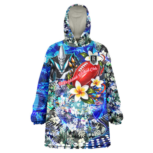 Personalized Port Adelaide Football Power Wearable Blanket Hoodie Tropical Hibiscus Flowers - Pacific Fusion Style