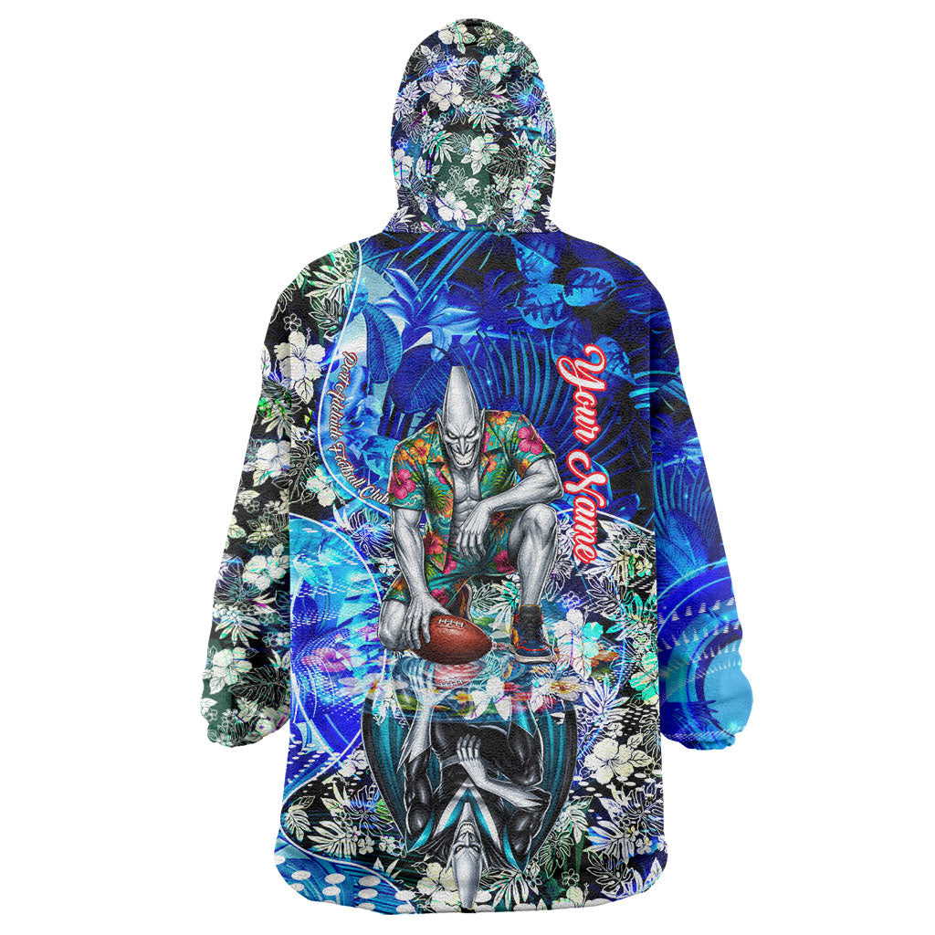 Personalized Port Adelaide Football Power Wearable Blanket Hoodie Tropical Hibiscus Flowers - Pacific Fusion Style
