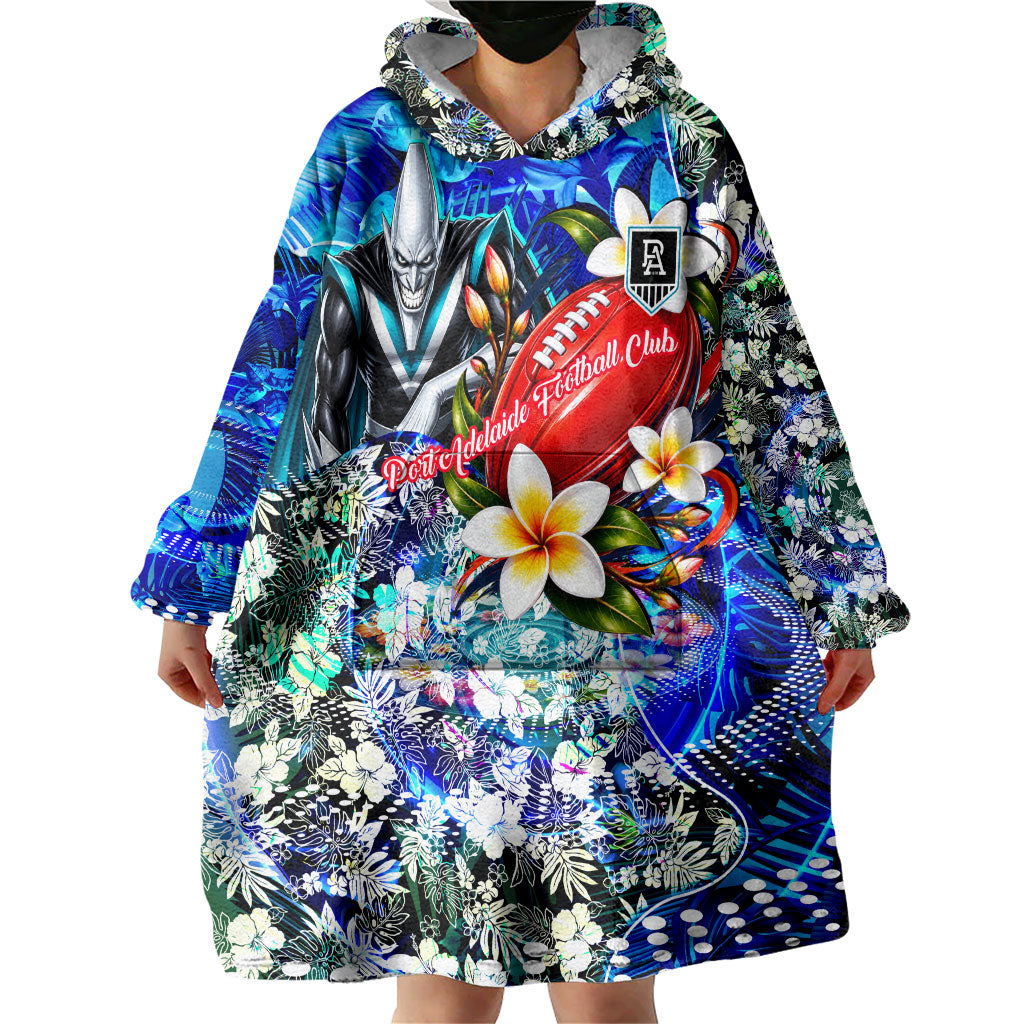 Personalized Port Adelaide Football Power Wearable Blanket Hoodie Tropical Hibiscus Flowers - Pacific Fusion Style
