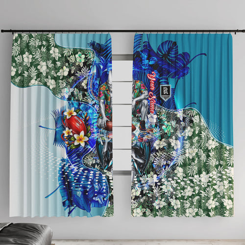 Personalized Port Adelaide Football Power Window Curtain Tropical Hibiscus Flowers - Pacific Fusion Style