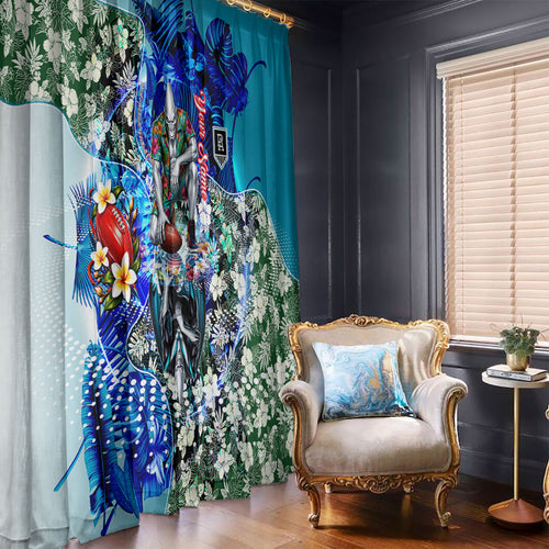 Personalized Port Adelaide Football Power Window Curtain Tropical Hibiscus Flowers - Pacific Fusion Style