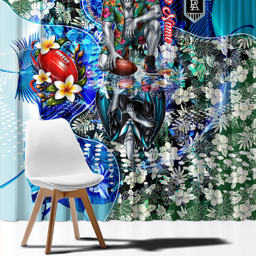 Personalized Port Adelaide Football Power Window Curtain Tropical Hibiscus Flowers - Pacific Fusion Style