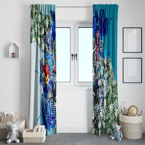 Personalized Port Adelaide Football Power Window Curtain Tropical Hibiscus Flowers - Pacific Fusion Style