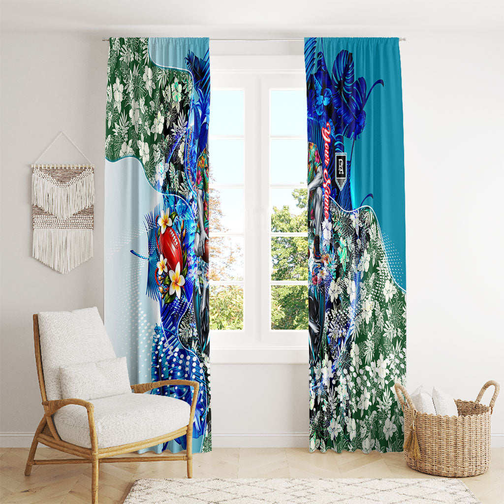 Personalized Port Adelaide Football Power Window Curtain Tropical Hibiscus Flowers - Pacific Fusion Style