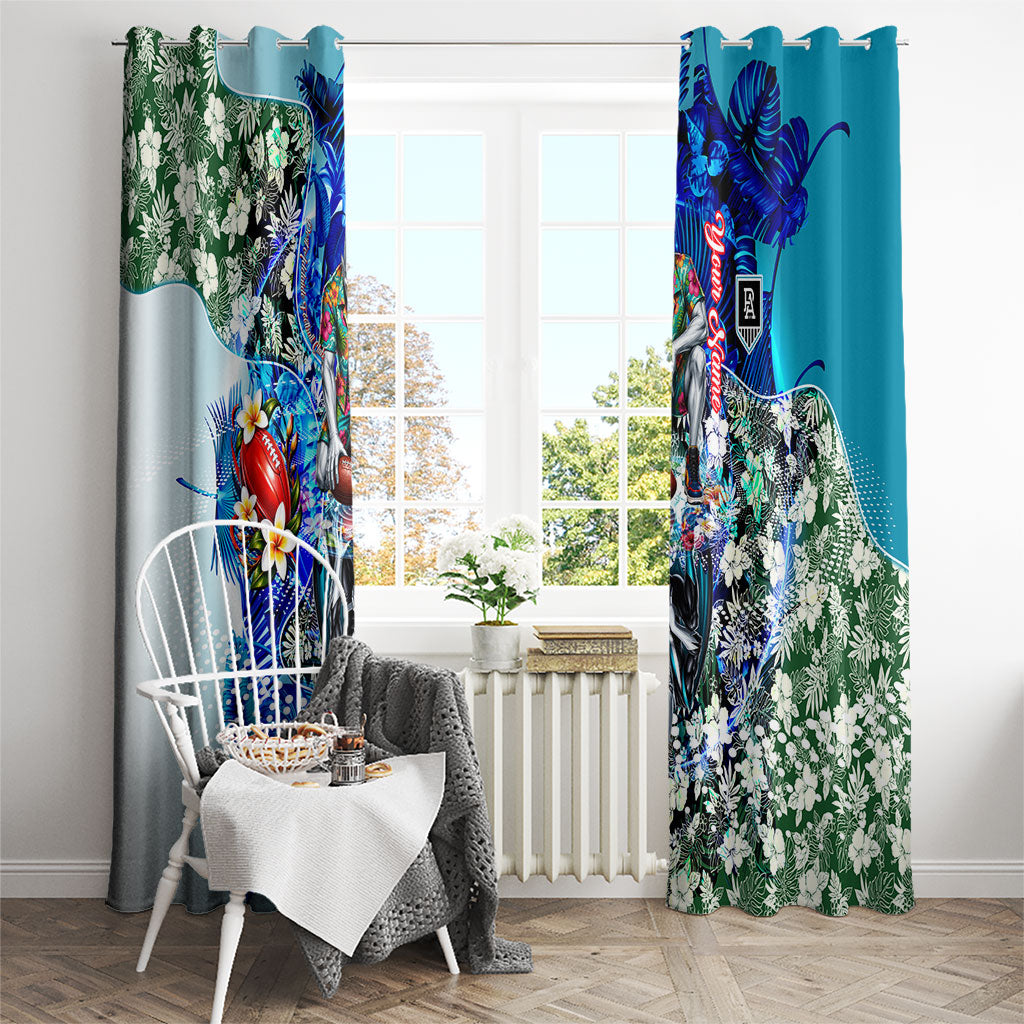 Personalized Port Adelaide Football Power Window Curtain Tropical Hibiscus Flowers - Pacific Fusion Style