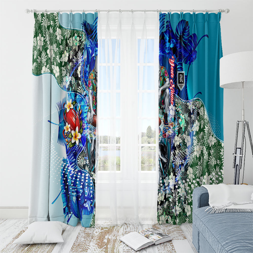 Personalized Port Adelaide Football Power Window Curtain Tropical Hibiscus Flowers - Pacific Fusion Style