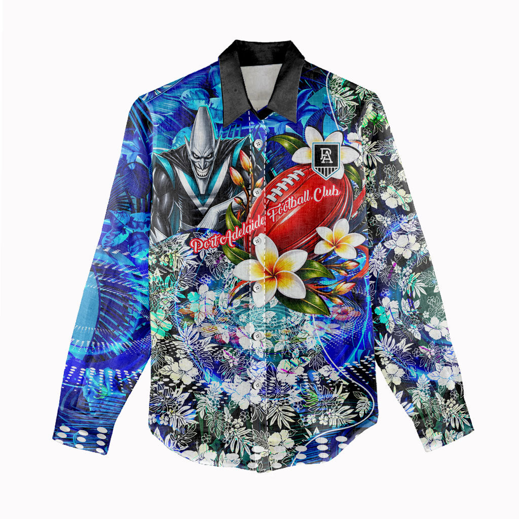 Personalized Port Adelaide Football Power Women Casual Shirt Tropical Hibiscus Flowers - Pacific Fusion Style