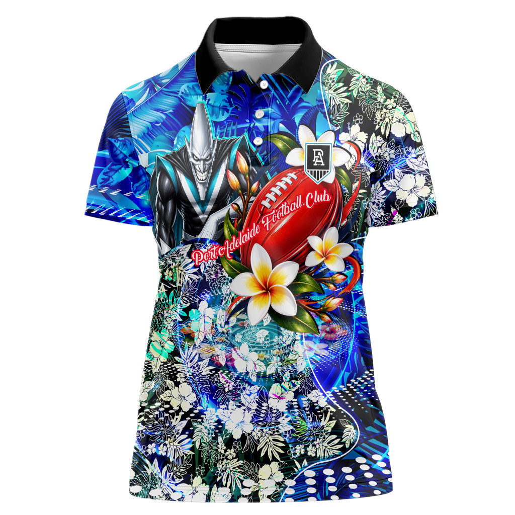 Personalized Port Adelaide Football Power Women Polo Shirt Tropical Hibiscus Flowers - Pacific Fusion Style