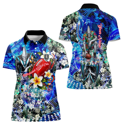 Personalized Port Adelaide Football Power Women Polo Shirt Tropical Hibiscus Flowers - Pacific Fusion Style