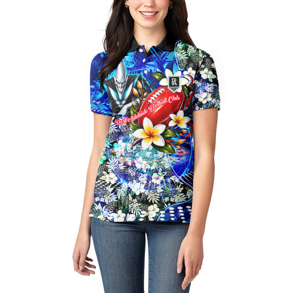 Personalized Port Adelaide Football Power Women Polo Shirt Tropical Hibiscus Flowers - Pacific Fusion Style