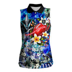 Personalized Port Adelaide Football Power Women Sleeveless Polo Shirt Tropical Hibiscus Flowers - Pacific Fusion Style
