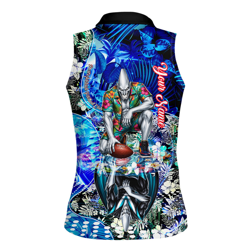 Personalized Port Adelaide Football Power Women Sleeveless Polo Shirt Tropical Hibiscus Flowers - Pacific Fusion Style