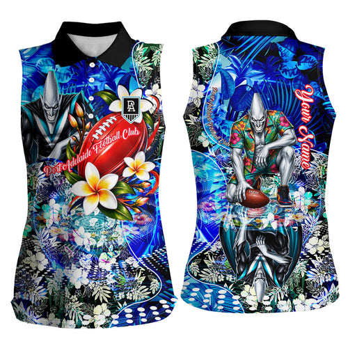 Personalized Port Adelaide Football Power Women Sleeveless Polo Shirt Tropical Hibiscus Flowers - Pacific Fusion Style