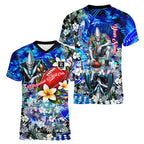 Personalized Port Adelaide Football Power Women V-Neck T-Shirt Tropical Hibiscus Flowers - Pacific Fusion Style