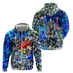 Personalized Port Adelaide Football Power Zip Hoodie Tropical Hibiscus Flowers - Pacific Fusion Style