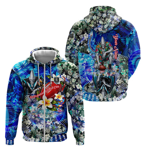 Personalized Port Adelaide Football Power Zip Hoodie Tropical Hibiscus Flowers - Pacific Fusion Style