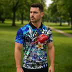 Personalized Port Adelaide Football Power Zipper Polo Shirt Tropical Hibiscus Flowers - Pacific Fusion Style