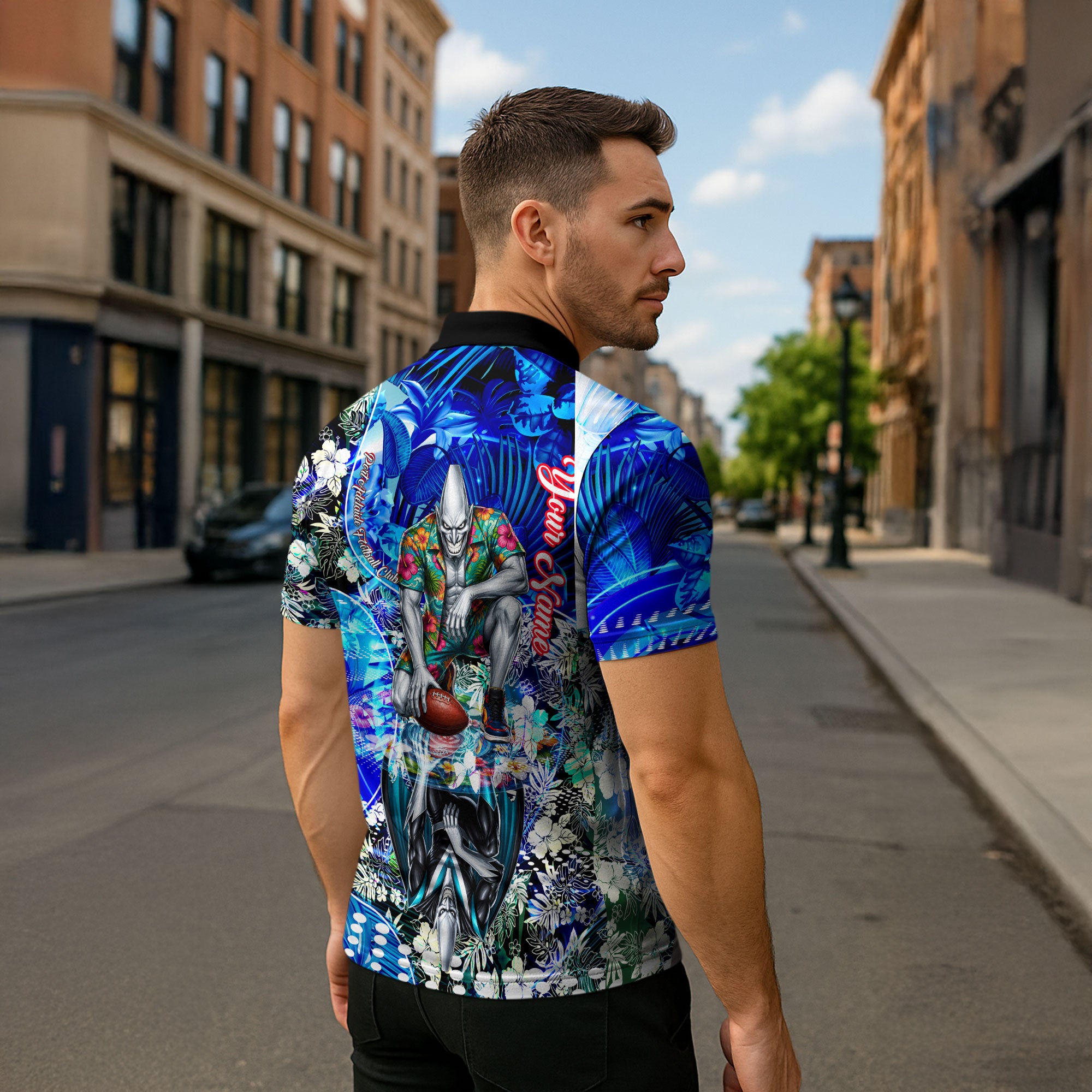 Personalized Port Adelaide Football Power Zipper Polo Shirt Tropical Hibiscus Flowers - Pacific Fusion Style
