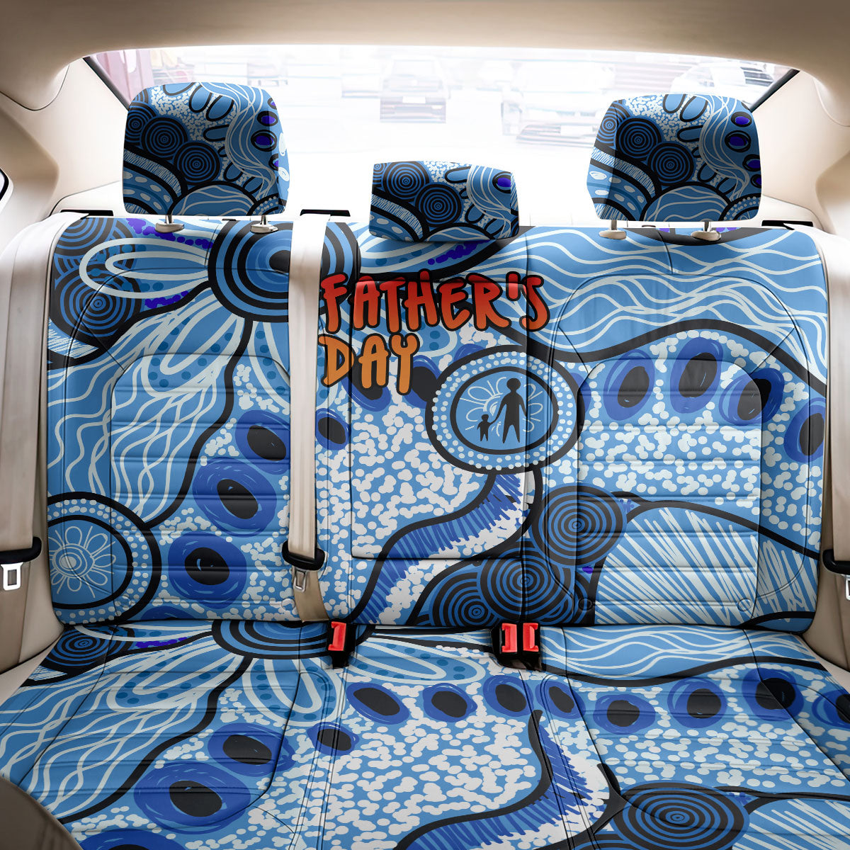 Australia Aboriginal Fathers Day Back Car Seat Cover Indigenous Dot Art Pattern - Parent Child