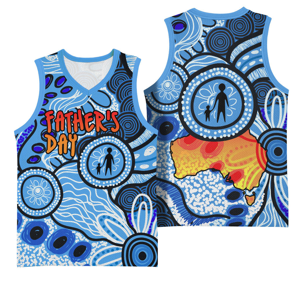 Australia Aboriginal Fathers Day Basketball Jersey Indigenous Dot Art Pattern - Parent Child