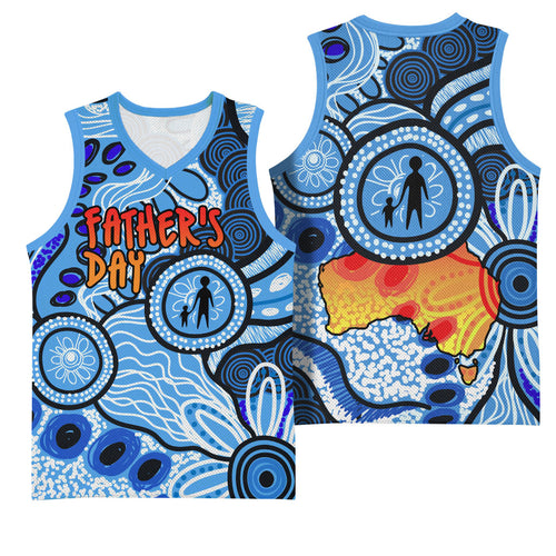 Australia Aboriginal Fathers Day Basketball Jersey Indigenous Dot Art Pattern - Parent Child