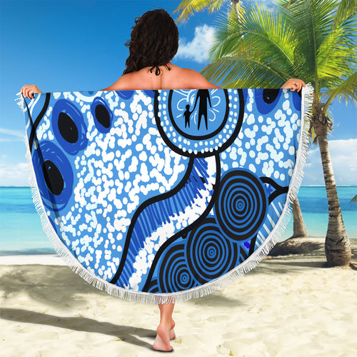 Australia Aboriginal Fathers Day Beach Blanket Indigenous Dot Art Pattern - Parent Child