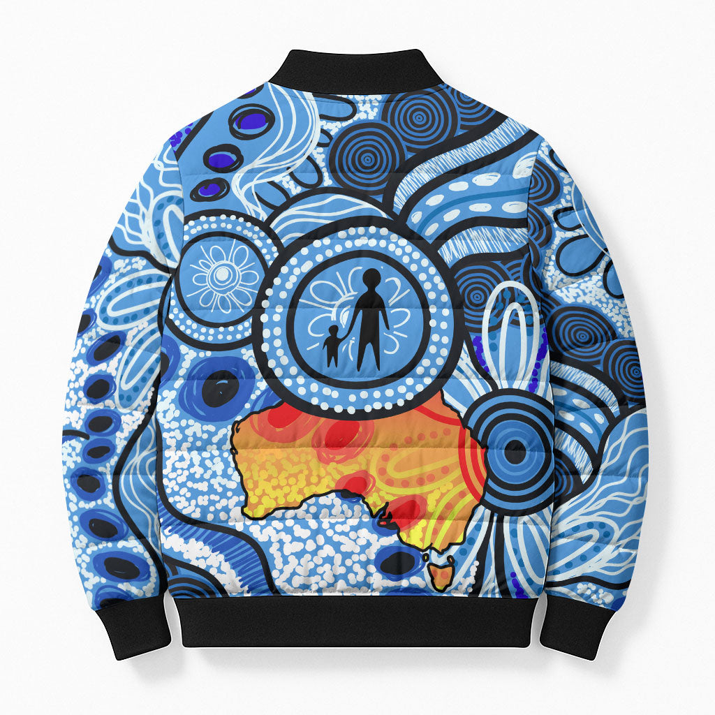 Australia Aboriginal Fathers Day Bomber Puffer Jacket Indigenous Dot Art Pattern - Parent Child