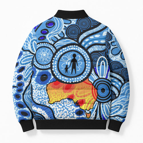 Australia Aboriginal Fathers Day Bomber Puffer Jacket Indigenous Dot Art Pattern - Parent Child