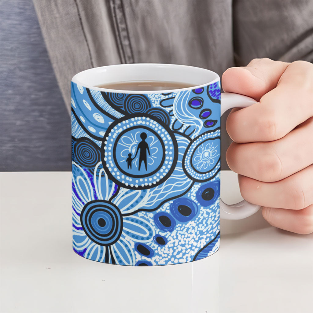 Australia Aboriginal Fathers Day Ceramic Mug Indigenous Dot Art Pattern - Parent Child