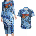 Australia Aboriginal Fathers Day Couples Matching Long Sleeve Bodycon Dress and Hawaiian Shirt Indigenous Dot Art Pattern - Parent Child