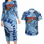 Australia Aboriginal Fathers Day Couples Matching Long Sleeve Bodycon Dress and Hawaiian Shirt Indigenous Dot Art Pattern - Parent Child