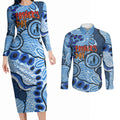 Australia Aboriginal Fathers Day Couples Matching Long Sleeve Bodycon Dress and Long Sleeve Button Shirt Indigenous Dot Art Pattern - Parent Child