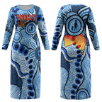 Australia Aboriginal Fathers Day Couples Matching Long Sleeve Bodycon Dress and Long Sleeve Button Shirt Indigenous Dot Art Pattern - Parent Child
