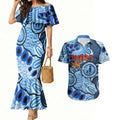 Australia Aboriginal Fathers Day Couples Matching Mermaid Dress and Hawaiian Shirt Indigenous Dot Art Pattern - Parent Child