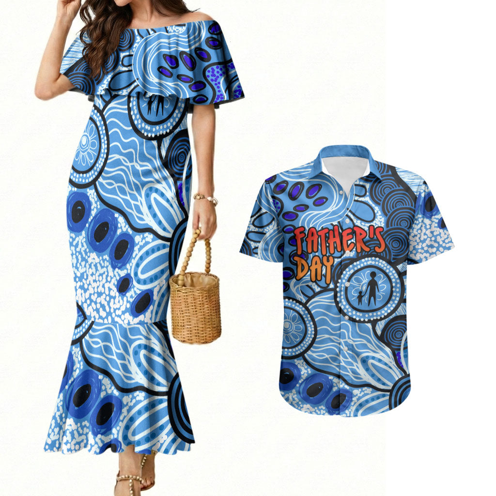 Australia Aboriginal Fathers Day Couples Matching Mermaid Dress and Hawaiian Shirt Indigenous Dot Art Pattern - Parent Child