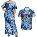 Australia Aboriginal Fathers Day Couples Matching Off Shoulder Maxi Dress and Hawaiian Shirt Indigenous Dot Art Pattern - Parent Child