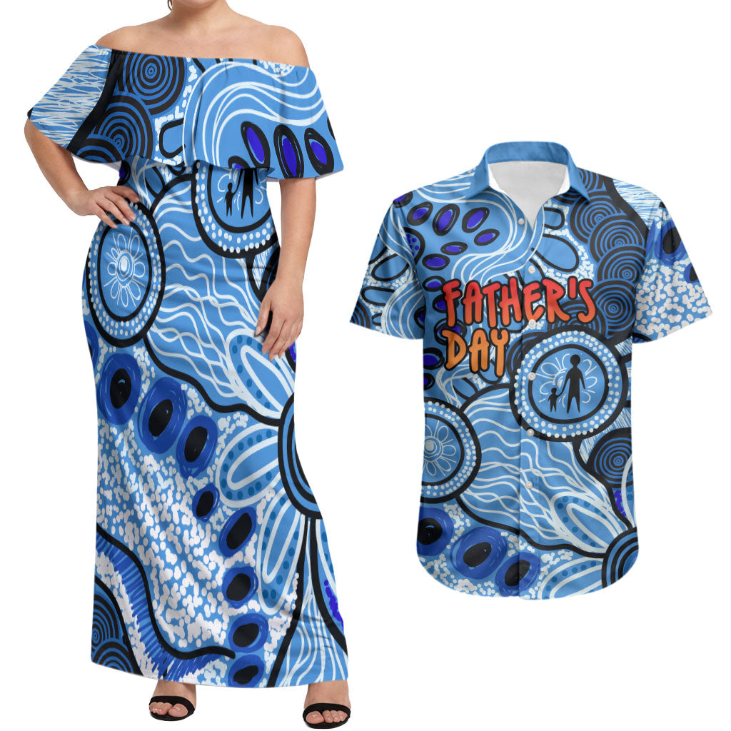 Australia Aboriginal Fathers Day Couples Matching Off Shoulder Maxi Dress and Hawaiian Shirt Indigenous Dot Art Pattern - Parent Child