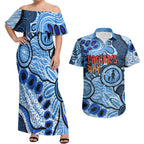 Australia Aboriginal Fathers Day Couples Matching Off Shoulder Maxi Dress and Hawaiian Shirt Indigenous Dot Art Pattern - Parent Child