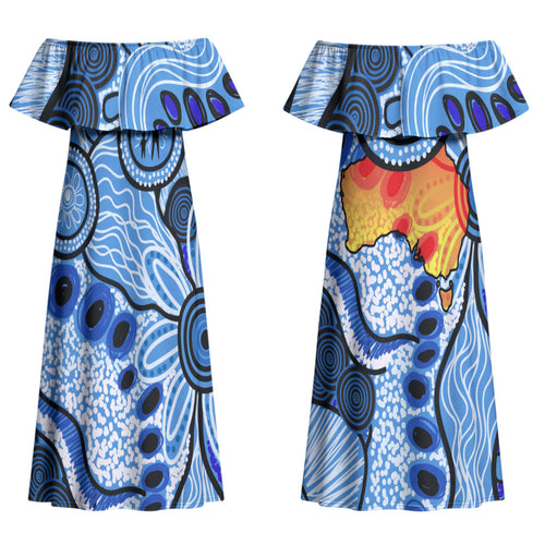 Australia Aboriginal Fathers Day Couples Matching Off Shoulder Maxi Dress and Hawaiian Shirt Indigenous Dot Art Pattern - Parent Child