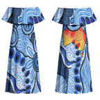 Australia Aboriginal Fathers Day Couples Matching Off Shoulder Maxi Dress and Long Sleeve Button Shirt Indigenous Dot Art Pattern - Parent Child