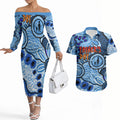 Australia Aboriginal Fathers Day Couples Matching Off The Shoulder Long Sleeve Dress and Hawaiian Shirt Indigenous Dot Art Pattern - Parent Child