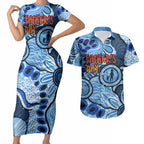 Australia Aboriginal Fathers Day Couples Matching Short Sleeve Bodycon Dress and Hawaiian Shirt Indigenous Dot Art Pattern - Parent Child
