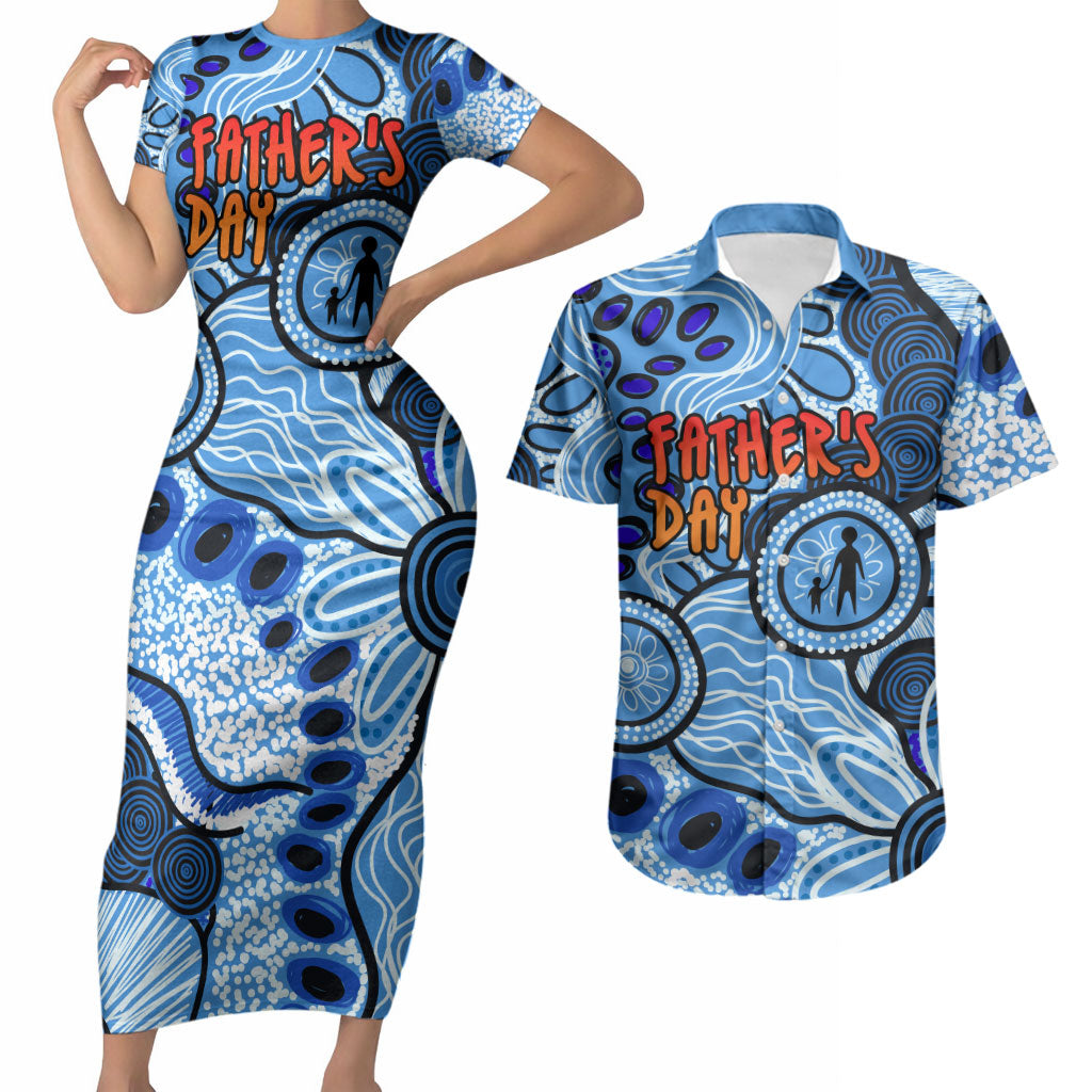 Australia Aboriginal Fathers Day Couples Matching Short Sleeve Bodycon Dress and Hawaiian Shirt Indigenous Dot Art Pattern - Parent Child
