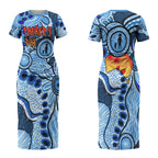 Australia Aboriginal Fathers Day Couples Matching Short Sleeve Bodycon Dress and Hawaiian Shirt Indigenous Dot Art Pattern - Parent Child