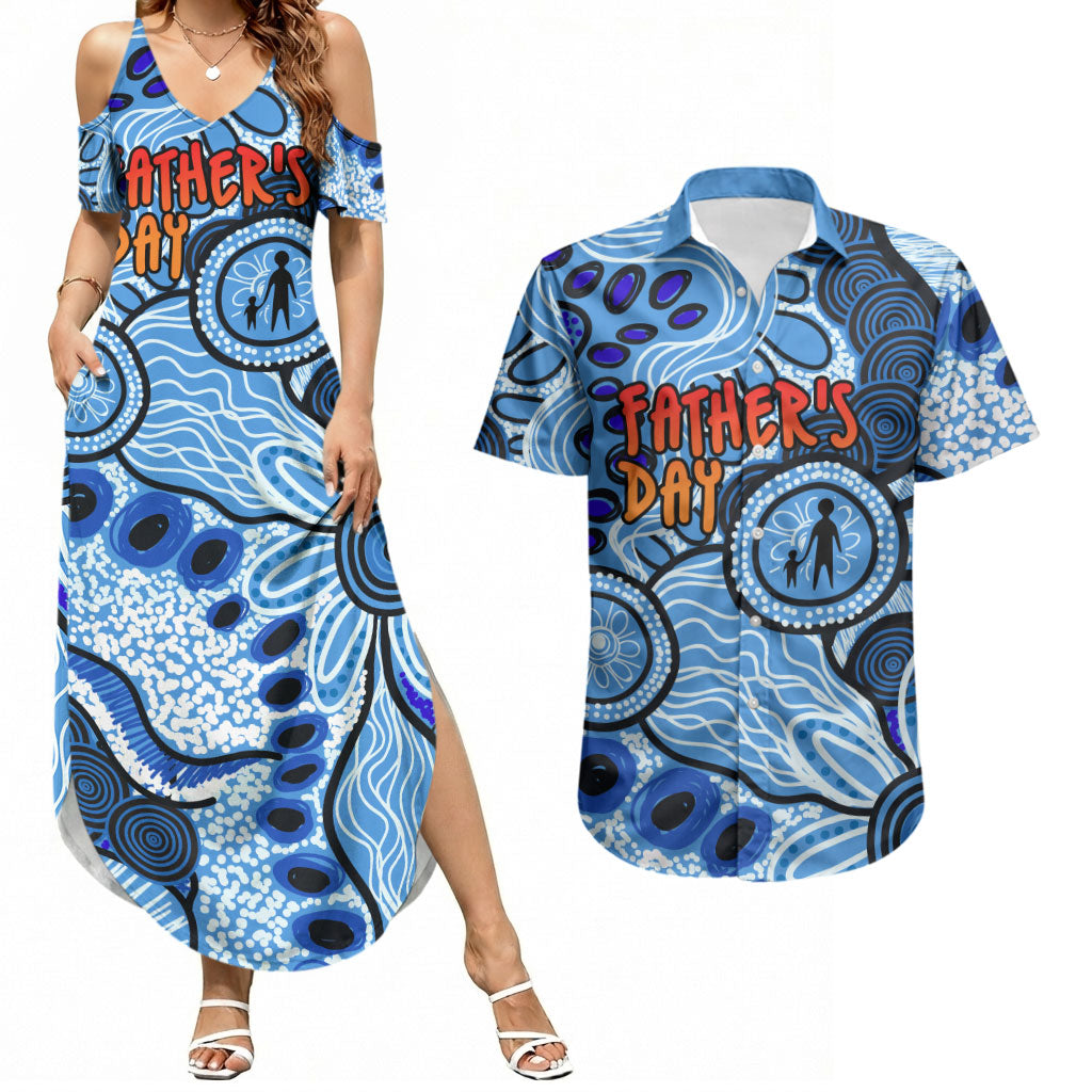 Australia Aboriginal Fathers Day Couples Matching Summer Maxi Dress and Hawaiian Shirt Indigenous Dot Art Pattern - Parent Child