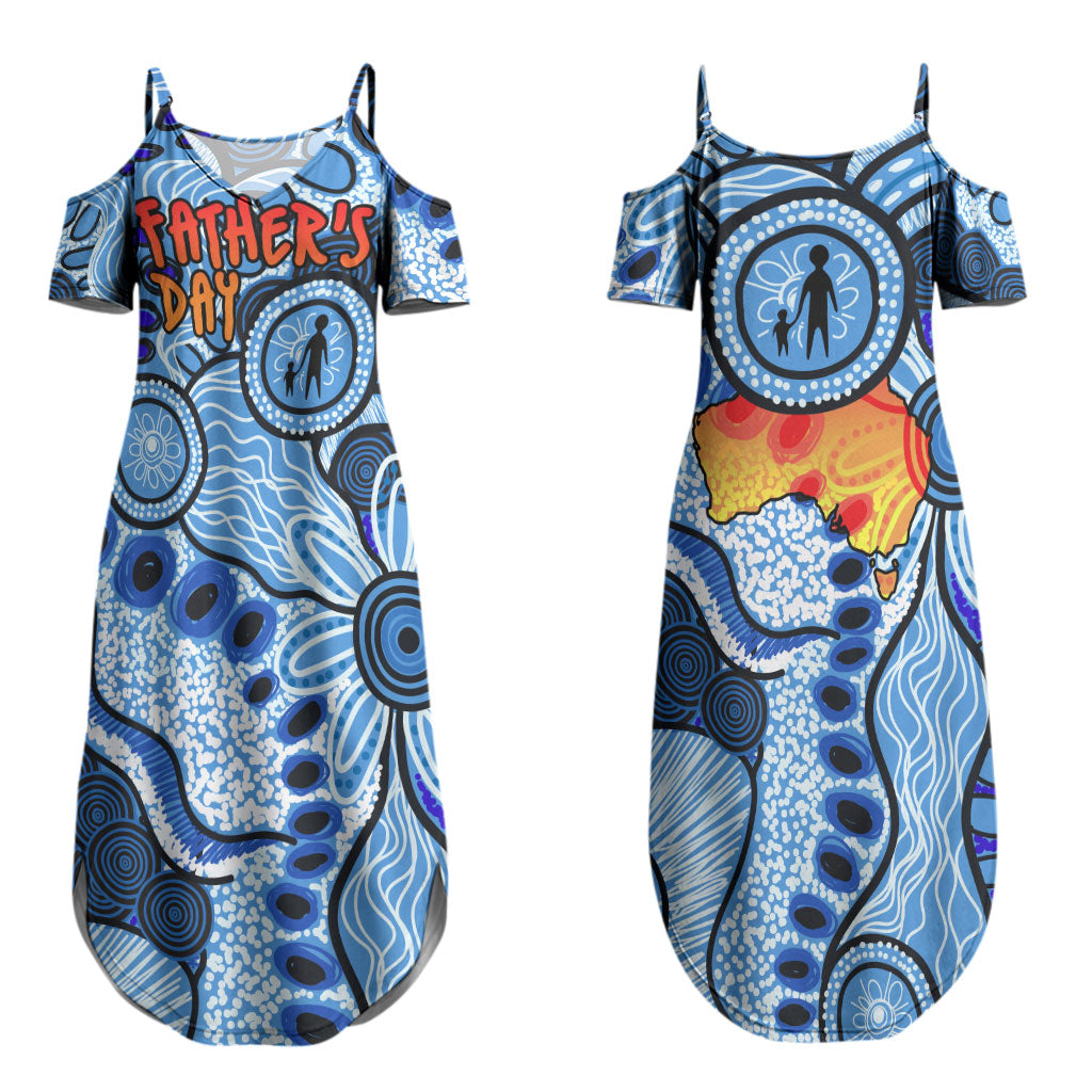 Australia Aboriginal Fathers Day Couples Matching Summer Maxi Dress and Long Sleeve Button Shirt Indigenous Dot Art Pattern - Parent Child