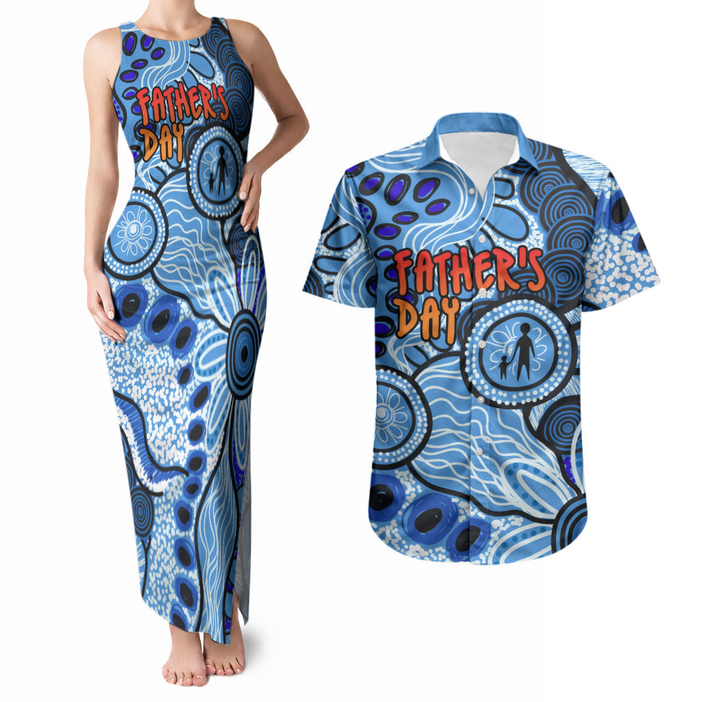 Australia Aboriginal Fathers Day Couples Matching Tank Maxi Dress and Hawaiian Shirt Indigenous Dot Art Pattern - Parent Child