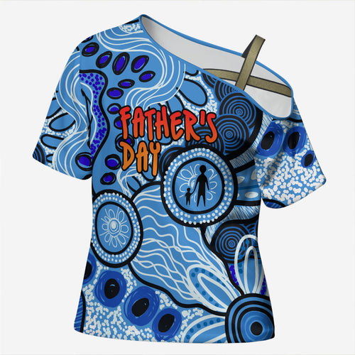 Australia Aboriginal Fathers Day Cross Shoulder Shirt Indigenous Dot Art Pattern - Parent Child