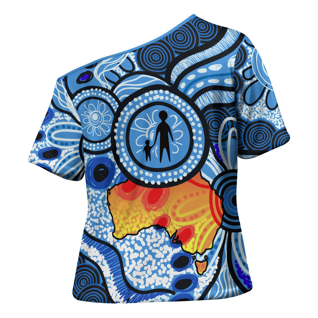 Australia Aboriginal Fathers Day Cross Shoulder Shirt Indigenous Dot Art Pattern - Parent Child